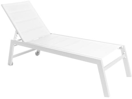 LOLAhome - Tumbona de Jardín y Exterior Stella de Aluminio Blanca Reclinable con Ruedas de 200x65 cm