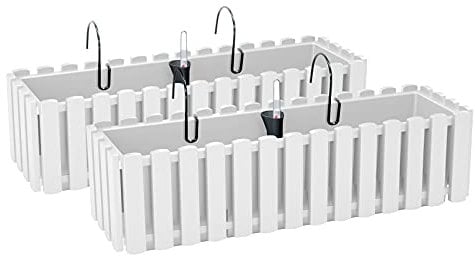 PAFEN 2X Macetero para Flores con Soportes - 58 x 18 x 16,2 cm - Sistema De Riego para Macetas Balcón Jardineras para Macetas, Blanco