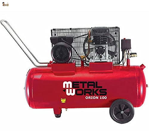 BricoLoco Compresor aire profesional portátil. 8 bares presión. 3 CV de potencia. Depósito 100 litros. ¡¡¡ TRANSMISIÓN POR CORREAS !!! Bajas revoluciones. Dos cilindros.