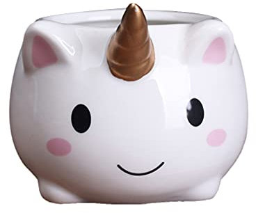 BESTonZON Blanc en Céramique Mini Pots pour Plantes Licorne Bonsaï Planteur Cactus Pot De Pépinière Succulent Contenant des Plantes Pot De Fleur avec Drainage pour Salon Bureau Fenêtre
