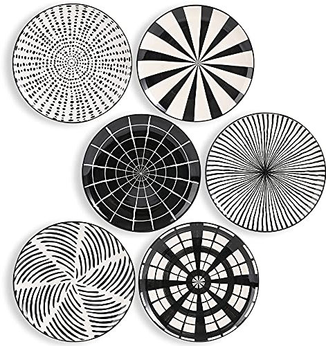 Platos Llanos Porcelana - Juego de Platos de 6 Negros - Platos Postre | Ensalada | Aperitivo | Fruta - Apto para Microondas y Lavavajillas - 20.3 cm