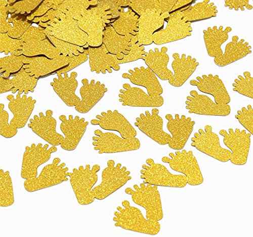 Topfunyy 100 Stück Baby-Fußabdruck-Konfetti Gold Glitzer Geschlecht Reveal Tischkonfetti für Babyparty Geschlecht Enthüllung Party Dekorationen