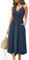 OUGES Sommerkleid Damen Knielang Kleider Sommer Spaghettiträger V-Ausschnitt Kleid mit Taschen(Marine,M)