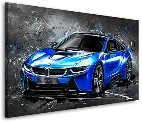Kunstgestalten24 Leinwandbild BMW i8 Blue Style Wandbild Kunstdruck Raumdekoration XXL