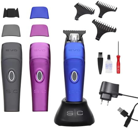 Stylecraft Professioneller Herrenhaarschneider und Barttrimmer mit Magnetmotor, geräuschlos, 2 Stunden kabellosen Betrieb, einstellbare Klinge, 3 Kämme, 3 austauschbare Hüllen, Reinigungsset