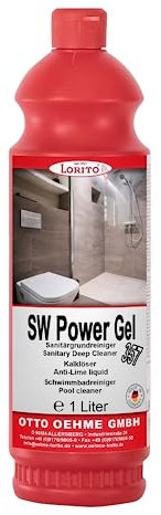 Lorito SW Power Gel 357 Sanitärgrundreiniger, Kalklöser, Schwimmbadreiniger, 1 Liter, Reiniger gegen Kalk, Sanitärreiniger für Pissoir, Toilette, Urinal, WC