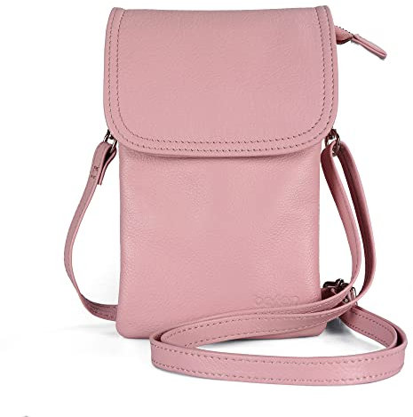 befen Echtleder Handytasche zum Umhängen, Handy Umhängetasche Damen Klein, Handtasche mit Geldbörse zum Umhängen Leder, Crossbody Bag Damen mit Verstellbarer Riemen und Schlüsselanhänger, Rosa