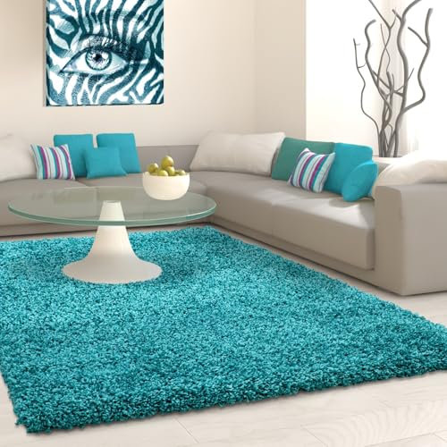 Muratap Teppich Wohnzimmer Weich - Basic Shaggy - Hochflor Teppich Wohnzimmerteppich, Schlafzimmerteppich Pflegeleicht und Fusselfrei - Große: 300x400 cm - Farbe: Türkis Blau