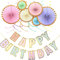 Joyeah Pastel Birthday Party Decorations,Happy Birthday Banner,Bunting,Hanging Paper Fans, Hanging Swirl Decorations Set For Girls And Womens