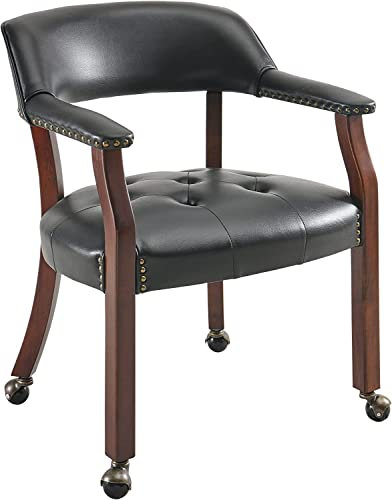 PADMA HOUSE Sillón vintage retro tapizado de cuero transpirable, silla de comedor, silla de ordenador con ruedas desmontables, silla de maquillaje con elemento de remache (negro)