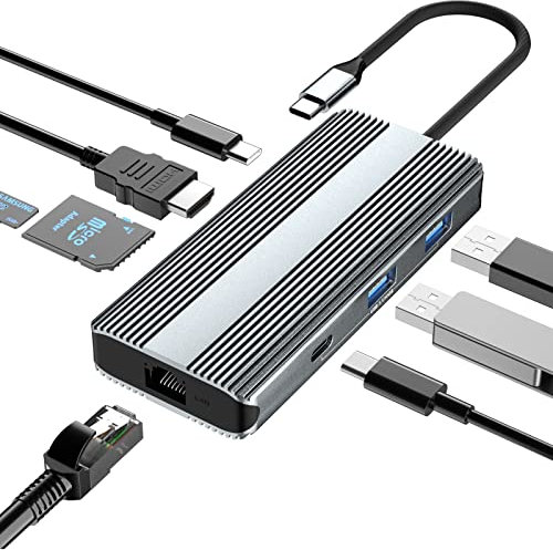 PWAYTEK Docking Station USB C 8 in 1 con 8 K HDMI, 100 W PD, Gigabit Ethernet, 2 USB e SD/TF, compatibile con MacBook/Dell/HP/Lenovo/Thunderbolt 3/4