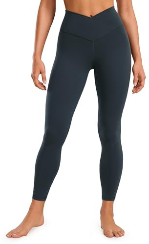 CRZ YOGA Damen Butterluxe Cross Waist Workout Leggings V Cross High Waisted Bauchkontrolle Gym Yoga Leggings - 64cm Echte Marine 38