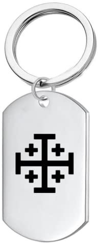 Edelstahl Kreuzfahrer Jerusalem Geschenke für Königreich Jerusalem Fünffaches Kreuz Anhänger Katholisches Symbol des Christentums Schlüsselanhänger Israel Geschenke Religiöse Schlüsselschnalle