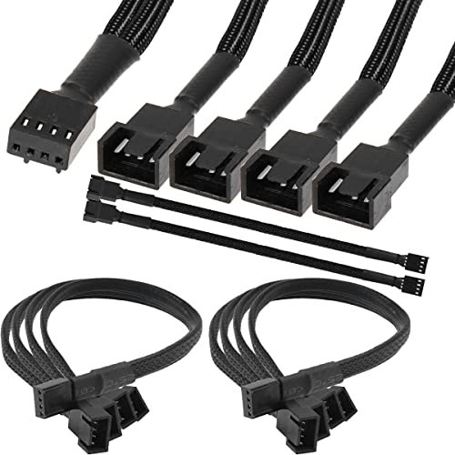 Xiatiaosann Cable divisor de ventilador PWM, adaptador de ventilador de PC de 4 pines y 3 pines, convertidor de 1 a 4, cable de extensión de alimentación para ventilador de CPU, 2 piezas