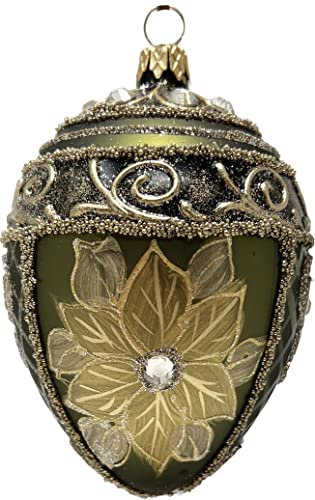 Polish Gallery Fabergé Egg Weihnachtsstern aus geblasenem Glas, 12,7 cm, Olivgrün, 12,7 cm