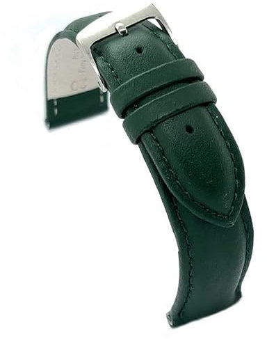 diloy Lederarmband für klassische Uhr – Glattes Rindsleder mit Nähten, gepolstert, Edelstahlschließe – Größen 8mm, 10mm, 12mm, 14mm, 16mm, 18mm, 19mm, 20mm, 22mm, 24mm 302 Militärgrün 16mm