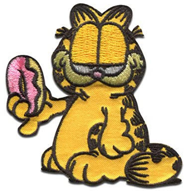 Comercial Mercera Garfield Donut Comic Katze gestickt - Aufnäher, Bügelbild, Aufbügler, Applikationen, Patches, Flicken, zum aufbügeln, Größe: 5,7 x 4,4 cm