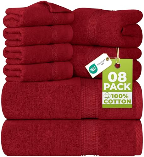 Utopia Towels 8-teiliges Premium-Handtuch-Set, 2 Badetücher, 2 Handtücher und 4 Waschlappen, 600 g/m², 100% ringgesponnene Baumwolle, Fitnessstudio, Hotel und Spa (rot)