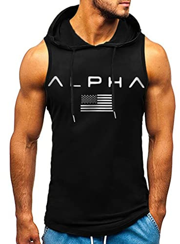 HOTCAT Débardeur Homme - Muscleshirt sans Manches - Hoodie sans Manches - Muscleshirt pour Entraînement Sportif - Top de Fitness - Sous-Chemises - Pull à Capuche, Noir 05, XXL