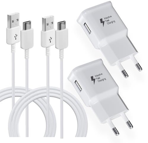 Paquete de 2 Cargadores USB con Cable de Carga USB C para Samsung Galaxy S8, S9, S10, S20, S21 S22 Plus, A13, A14, A23, A33, A50, A51, A53, M30, M40, Z Flip3, Cargador Rápido Original de Repuesto