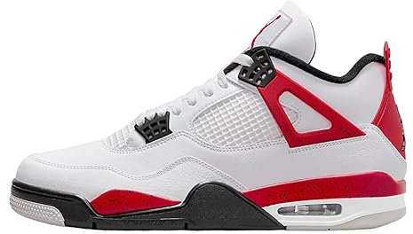 Nike Jordan Air 4 Retro unisex para adultos, Blanco/rojo fuego-cemento negro, 45 EU