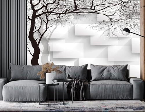 Papier Peint Panoramique Noir et Blanc 3d Soie, 430 X 300 cm Branche d'Arbre Vintage Noir - Papier Peint Panoramique Grandes Murales Poster pour Salon, Adulte Chambre d'enfants, Étude Décoration