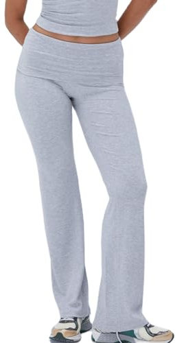 PDYLZWZY Damen Flare-Leggings, elastische, gefaltete Taille, Workout-Yoga-Hose, lässige Slim-Fit-Bell-Bottom-Bootcut-Jogginghose (Gray, M)