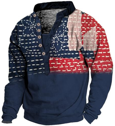 KONG JIMFAN Herren Henleyshirt Kapuzenpullover Herren Mit Reißverschluss Braunes Shirt Henley Hemd Herren T Shirt Weiß Tshirt Herren Pack Basic Shirt Herren Weiße Hemden(#3 Navy,3XL)