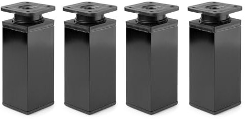 ATM® Lot de 4 Pieds de Meubles Réglables en Hauteur - Noir Mat - Pour Armoire, Commode, Canapé, Lit - Aluminium et Plastique - Profil : 40 x 40 mm