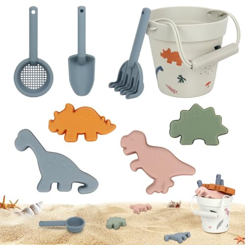 HIULLEN Sandspielzeug Set aus Silikon, 8er Set Sandkasten Spielzeug für Kinder, Sandkasten Strand Spielzeug Silikon Eimer, Schaufel für ab 1 2 3 4 Jahre Mädchen Junge Outdoor Gartenspielzeug