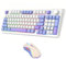 Lancoon Tastatur und Maus Set Kabellos mit Wiederaufladbarem 2.4G Lautstärkeregler 94 Tasten Dual-Mode Einstellbare Halterung Kabellose Mäuse Einstellbare DPI für Computer (Weiß)