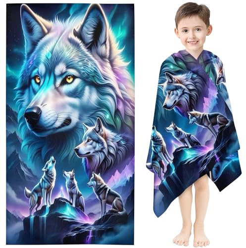 Qiqumax Wolf Strandtuch 90x180 cm Badetuch Tier Wolf Strandlaken Handtücher 50x100cm Für Fitness Sauna Wolf Badetuch Groß 100x200cm Microfaser Handtücher Handtuch (1,50 x 100 cm)