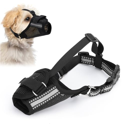 Nobleza - Maulkorb für Hunde, Weicher Netz Maulkorb für Kleine Hunde, Atmungsaktiv Reflektierende Einstellbare Maulkorb Hunde, Verhindert Das Beißen, Kauen Und Bellen (S)