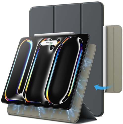 JETech Funda Magnética para iPad Pro 13 Pulgadas M4 (2024), Soporte Pencil Pro y Pencil (USB-C), Potente Magneto, Carcasa Slim Tríptica Tableta Soporte con Auto-Sueño/Estela (Gris Espacial)