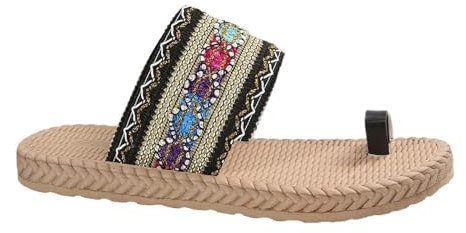 Generico Sandali in Corda Donna da Donna Pantofole Casual vuote Sandali retrò con Punta a Clip Infradito Zeppa (Black, 37)