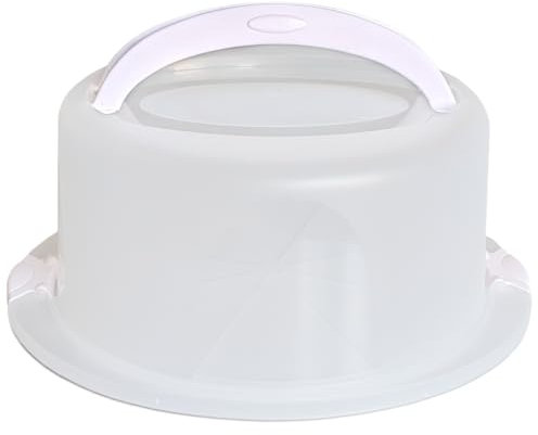 plasteo Kuchen Transportbox Rund Ø 38 x 33 cm - 17 cm Hoch, Tortenbutler Tortenglocke Tortenhaube BPA-Frei Lebensmittelecht mit Tragegriffen und Klickverschluss mit Stückeinteilungshilfe