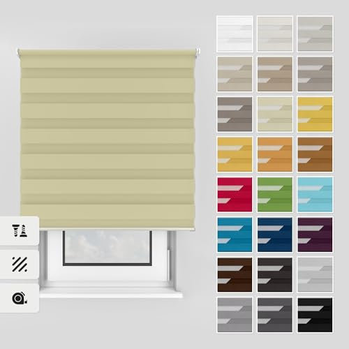 Estika Doppelrollo mit Bohren 120x220 cm Farbe: Pastellgelb, Rollo Deckenmontage und Wandmontage Fenster rollos für innen, Jalousien Fenster, Tür Rollo