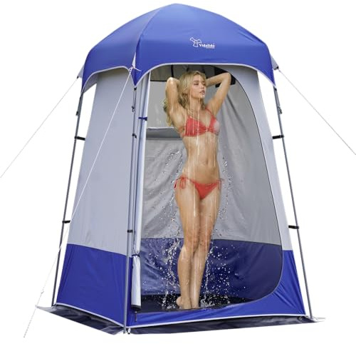 Outdoor Shower Tent Changing Room Privacy Portable Camping Shelters (White Blue)