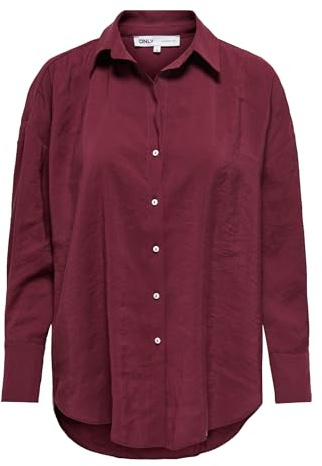 ONLY Damen Onlzazima L/S Loose Shirt WVN Noos Oversize-Hemd Mit Knopfverschluss Und Längerem Rückenausschnitt, Burgundy, Large