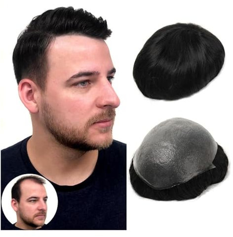 Vickyliou Men's Bald Wig Superdünnes Herren-Toupet, 0,06 mm, ultradünnes Haut-Haarsystem for Männer, Echthaar, Schwarz, Braun, Blond, Grau Bald Cap(65% Gray Hair,7x10)