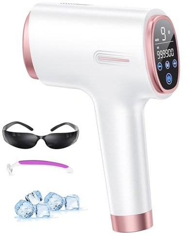3 EN 1 Épilateur Lumière Pulsée avec Refroidissement, Max 21J Épilateur Laser avec 9 Niveaux D'énergie, Écran Tactile LCD, Fonctions HR/SC/RA, 999900 Flashs, Épilation IPL pour Homme Femme, Rose