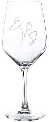 PROMO SHOP - Copas de Vino Personalizadas con Nombre, Grabado a Láser, Copa de Cristal Grabada, Regalo para Parejas, San Valentín (Iniciales y Flor, 1 Unidad (Paquete de 1))