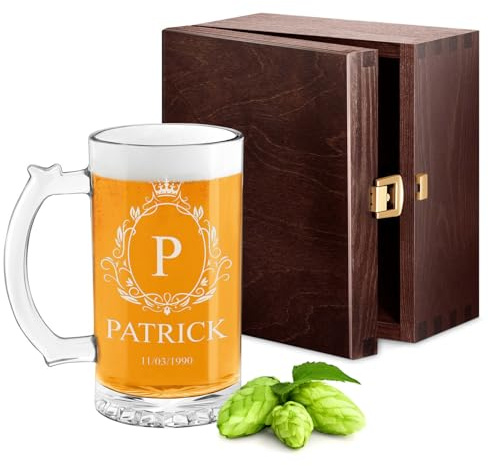 Maverton Bierglas mit Gravur 400 ml, Bierkrug personalisiert mit Namen | Geburtstagsgeschenk für Männer, Bier Geschenk, personalisierte Geschenke Männer, Höhe: 15cm, Durchmesser: 8cm