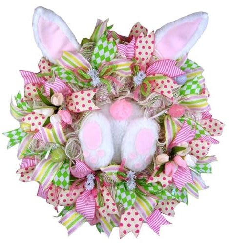 Qerwsdty Osterkranz Hasenkränze Osterdekoration Kranz für die Haustür mit Hasenohren, Frühlings-Osterkranz Hasengirlande Osterdekoration