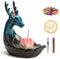 Qaixwuyi Porte Encens Céramique Bruleur D'encens Backflow Incense Burner avec 20 Encens Cone Refoulement 30 Bâtons D'encens 1 Pince 1 Tapis pour Méditation Yoga Bureau Salon Cerf Lotus Rose