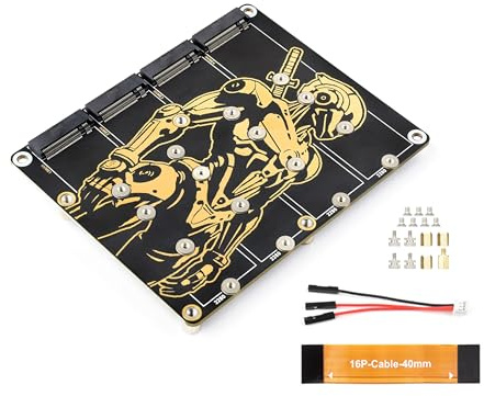 Placa adaptadora PCIe a M.2 de 4 canales, compatible con Raspberry Pi 5, para unidades de estado sólido de protocolo NVMe M.2 M, 2280/2260/2242/2230, entrada de voltaje de 7 V ~ 24 V, conector CC de