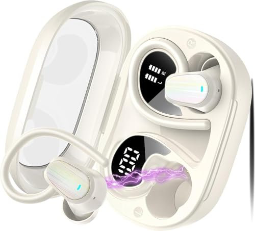 OYIB Cuffie Bluetooth Sport, Auricolari Bluetooth 5.4 con 3D Hi-Fi Stereo, 50Ore Cuffie Wireless In Ear con CVC8.0 Mic, Cuffiette Display LED/IPX7 Impermeabili, Cuffie Senza Fili per Sport Bianco
