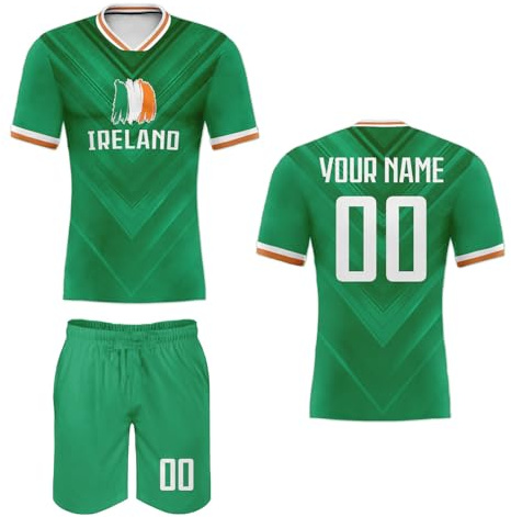 euoeio Personalisiertes Fußball Trikot mit dem Namen des Landes und der Nationalflagge Kinder Erwachsene Fußball Shorts&Trikots mit GRATIS Name Nummer Fußball Training Trikot
