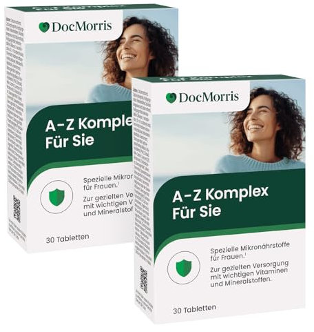 DocMorris A-Z Komplex Für Sie – 2 x 30 Kapseln – Multivitamin für Frauen mit 14 Vitaminen & Spurenelementen – Laktosefrei, glutenfrei & ohne Zusatzstoffe - Nahrungsergänzungsmittel
