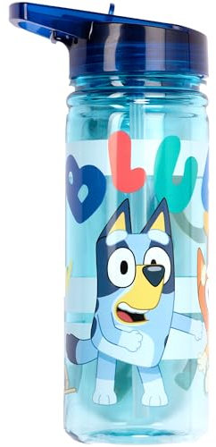 Bluey Water bottle with straw 580 ml 100% Leakproof Durable School Water Bottle Strong Plastic and BPA free (Light Blue)